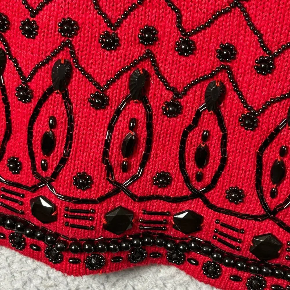 Vintage Victoria Jones Sweater Women S Red Oversized Long Sleeve Pullover Beaded